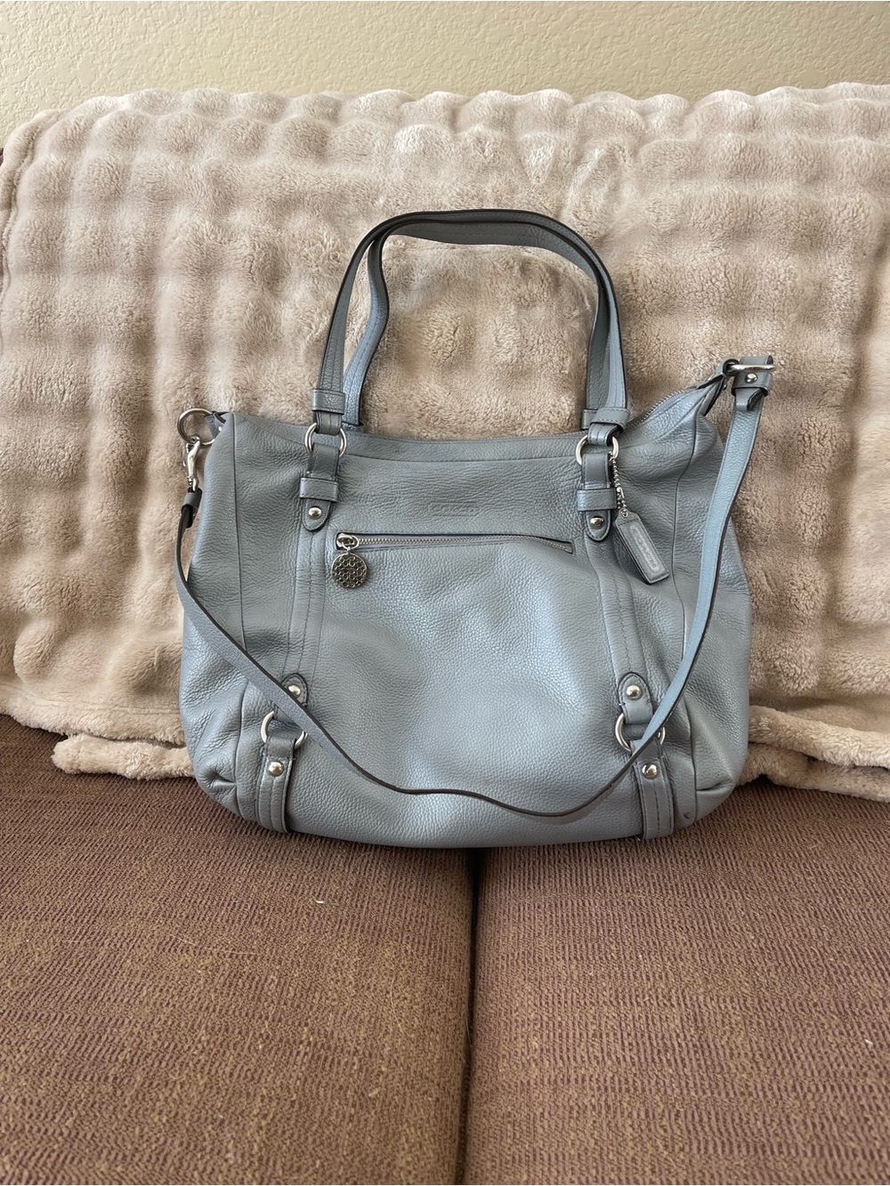 Coach Light Blue Leather Shoulder Tote